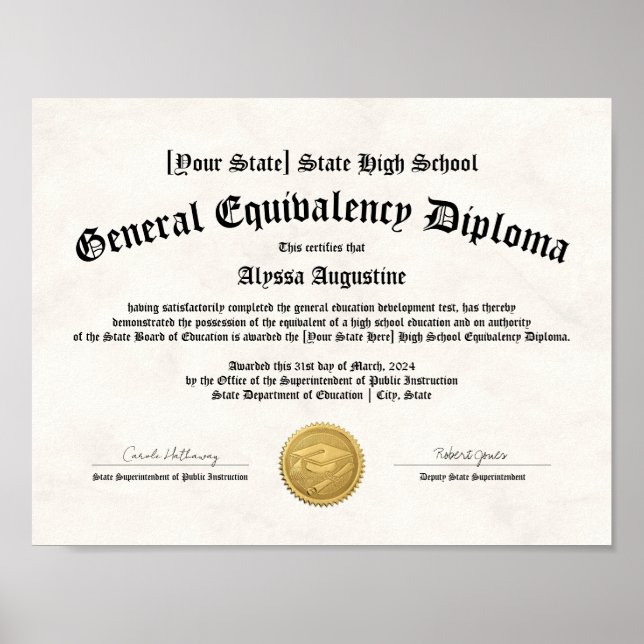 GED General High School Equivalable Diploma Copy Poster (Vorne)