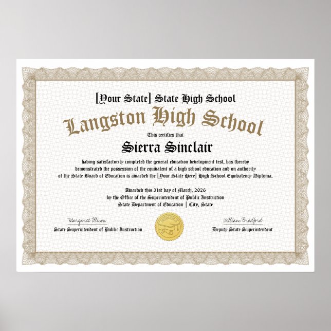 GED General High School Equivalency Diploma Copy Poster (Vorne)