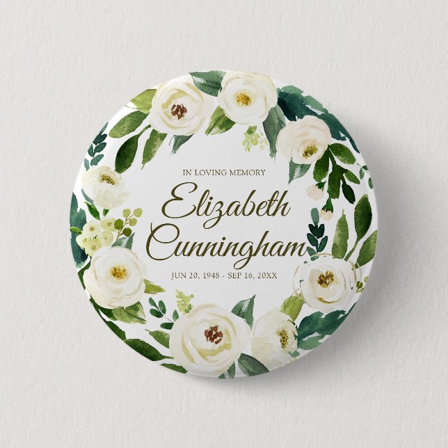 Gedächtnisbeerdigung Moderne Aquarellblätter Button (Vorderseite)