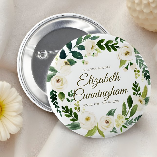 Gedächtnisbeerdigung Moderne Aquarellblätter Button (Von Creator hochgeladen)
