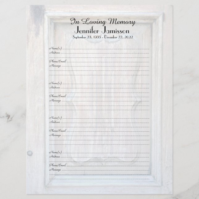 Gedächtnisbuch-Filler-Anmeldung Seite alte Holztür (Vorderseite)