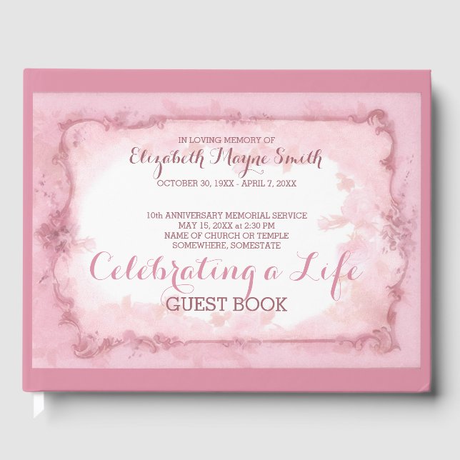Gedächtnisdienst feiert ein "Life Pink Roses" Gästebuch (Vorderseite)