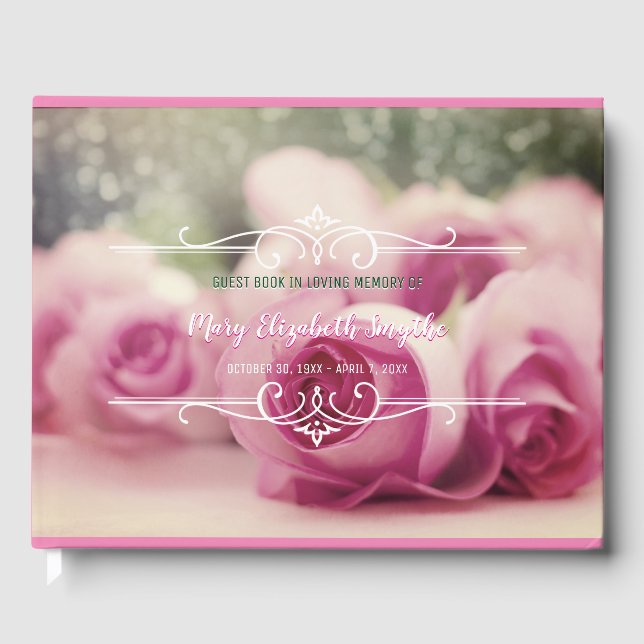 Gedächtnisdienst feiert ein "Life Pink Roses" Gästebuch (Vorderseite)