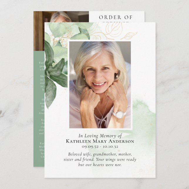 Gedächtnisdienst für Gedächtnisgrüne Fotos Programm (Vorne/Hinten)