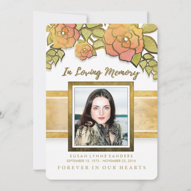 Gedächtnisdienst Golden Blume Foto Einladung (Vorderseite)