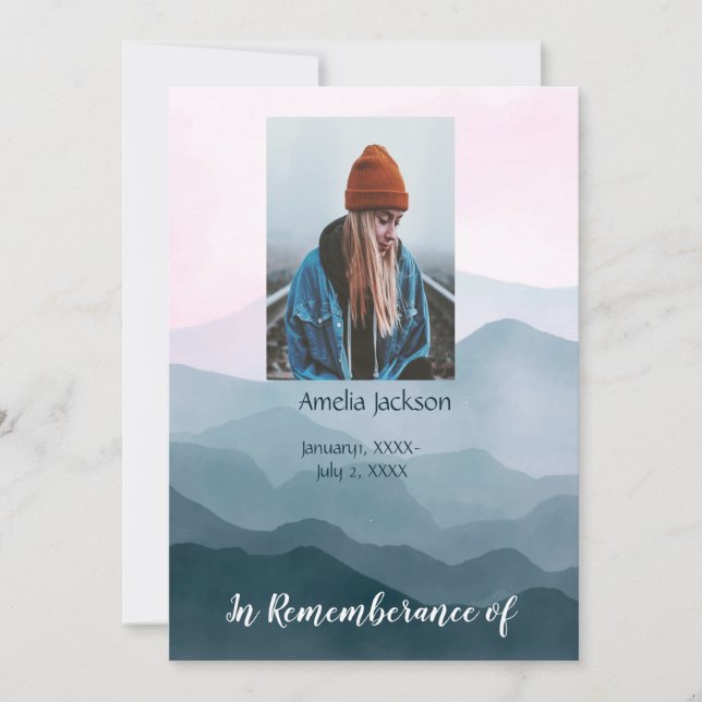 Gedächtnisdienst laden Berglandschaft ein Einladung (Vorderseite)
