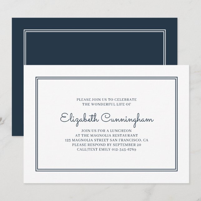 Gedächtnisfeier Modern und einfach Elegant Einladung (Vorne/Hinten)