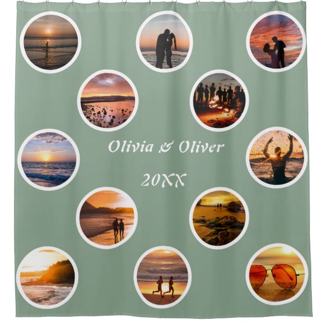 Gedächtnisfoto Collage Polka Dot Mit Monogramm Duschvorhang (Vorderseite)