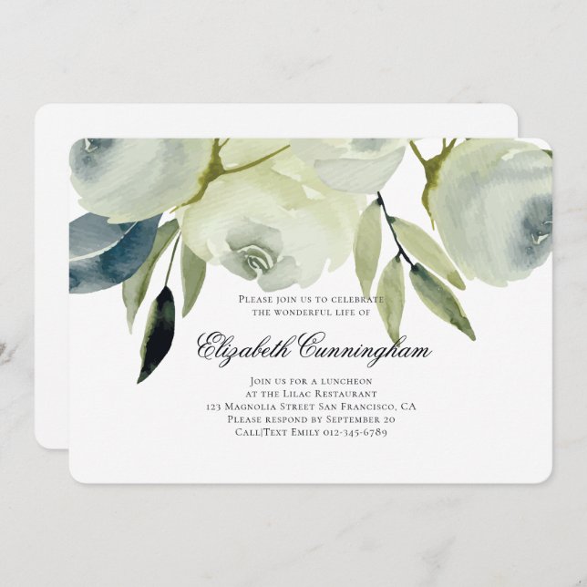 Gedächtnisfräser Wasserfarbenfloral und Foliage Einladung (Vorne/Hinten)