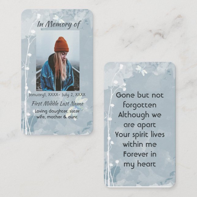 Gedächtnisgedächtnis-Sake-Dragonfly Weiße Blume Visitenkarte (Vorne/Hinten)