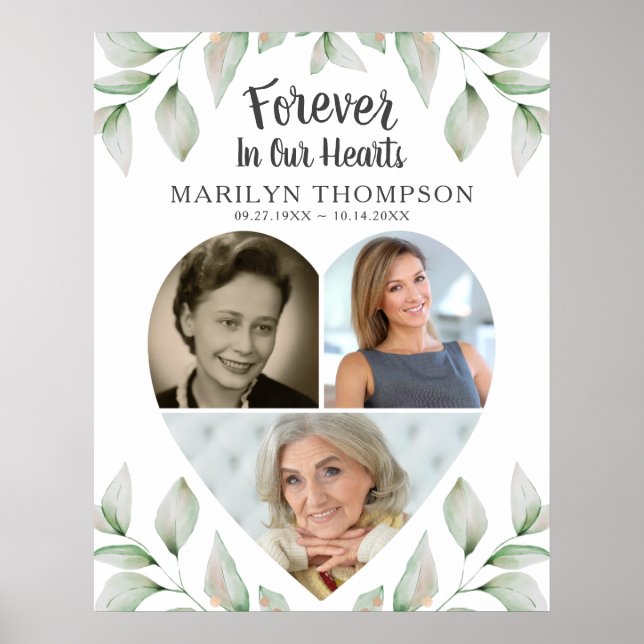 Gedächtnisherz Gestalt 3 Fotos Grüne Poster (Vorne)