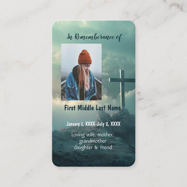 Gedächtniskarte Christliches Kreuz auf einem Hügel Visitenkarte (Vorderseite)