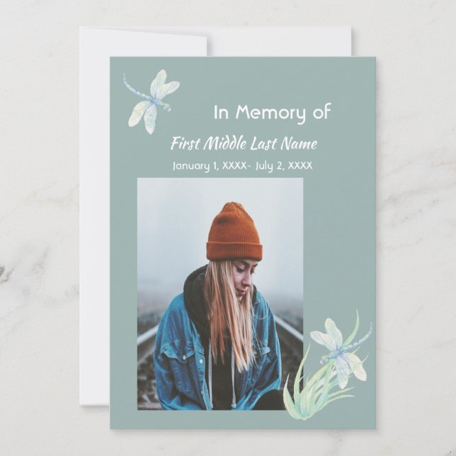 Gedächtniskarte Wasserfarben-Libelle Einladung (Vorderseite)