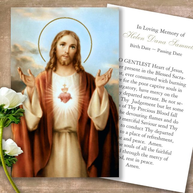 Gedächtniskarten Herz Jesus Gebet Sympathiekarten (catholic, religious, celebration of life, in loving memory of, prayer cards for bereavement)