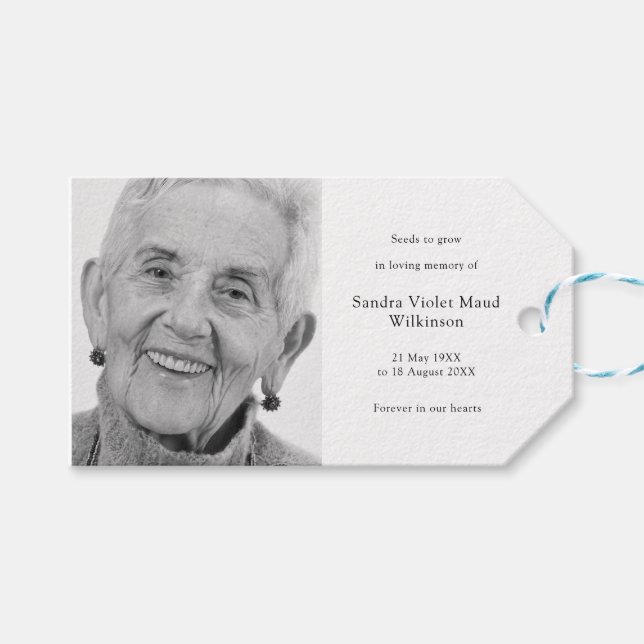 Gedächtnispackung Beerdigung Gefallen Modernes Fot Geschenkanhänger (Vorderseite (Horizontal))