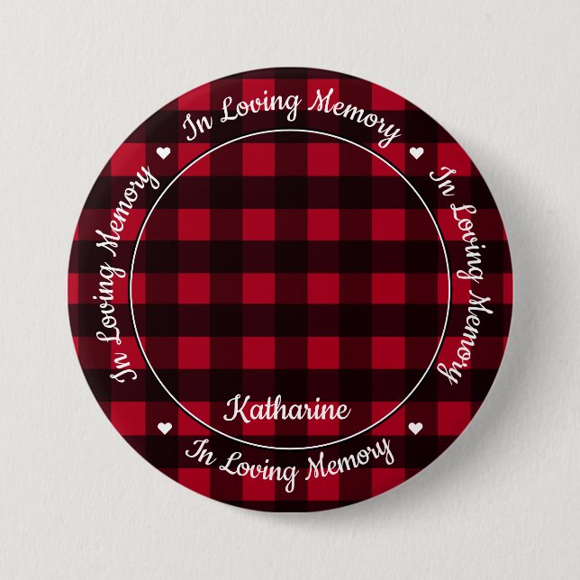 Gedächtnisrotes Kariertes Memorial für benutzerdef Button (Vorderseite)