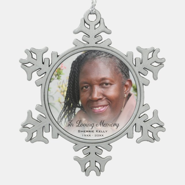 Gedächtnistraining Foto in der Liebe der Gedächtni Schneeflocken Zinn-Ornament (Vorderseite)