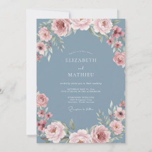 Gedämpfte Blaue Ätherische Florale Hochzeit Einladung