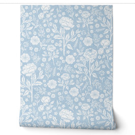 Gedämpfte blaue Pfingstrosen und Rosen Handgezeich Tapete