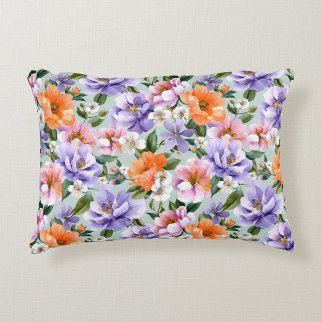 Gedämpfte bunte Blumen Boho-Blume  Dekokissen (Vorderseite)