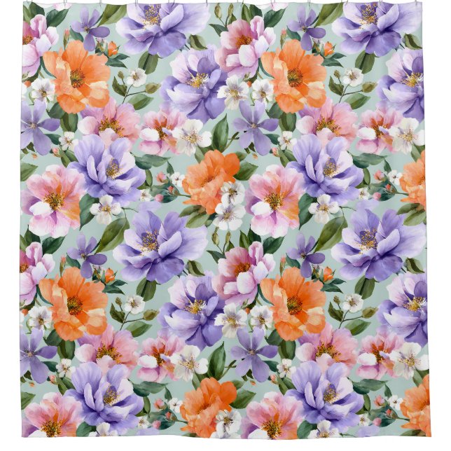Gedämpfte bunte Blumen Boho-Blume  Duschvorhang (Vorderseite)