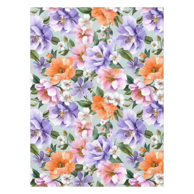Gedämpfte bunte Blumen Boho-Blume  Tischdecke (Vorderseite)