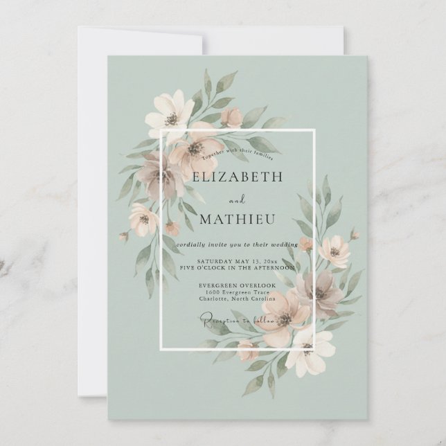 Gedämpfte Celadon Gemalte Hochzeit Einladung (Vorderseite)
