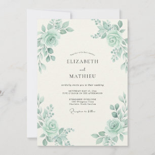 Gedämpfte Celadon-Pfingstrosen-Hochzeit Einladung