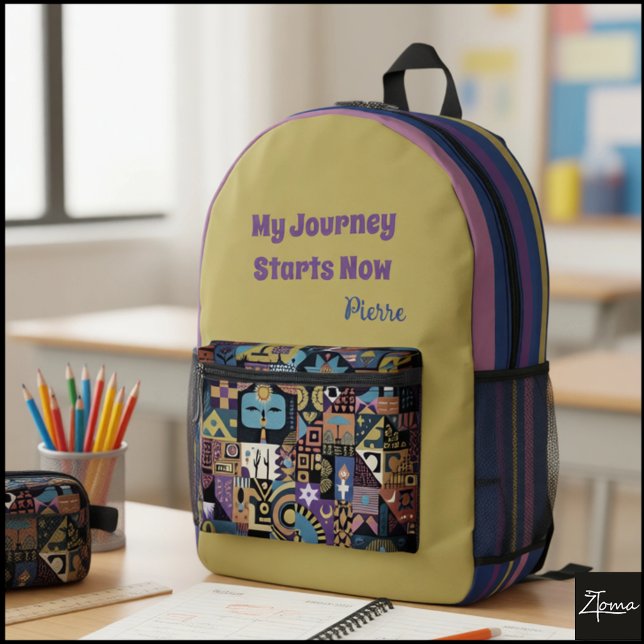 Gedämpfte erdige Folk-Art-Patchworkdecke Bedruckter Rucksack (Von Creator hochgeladen)