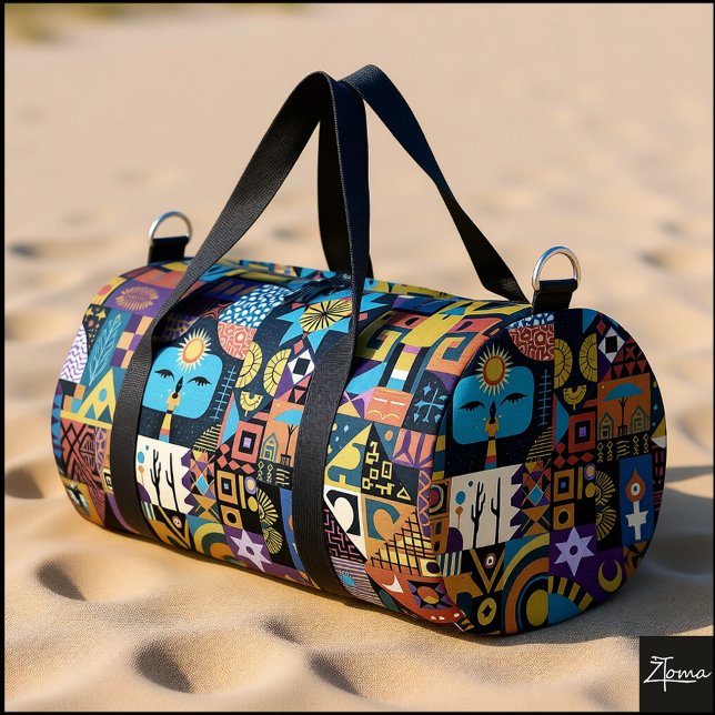Gedämpfte erdige Folk-Art-Patchworkdecke Duffle Bag (Von Creator hochgeladen)