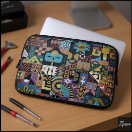 Gedämpfte erdige Folk-Art-Patchworkdecke Laptopschutzhülle