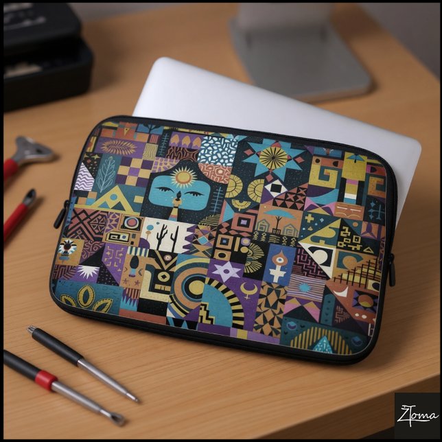 Gedämpfte erdige Folk-Art-Patchworkdecke Laptopschutzhülle (Von Creator hochgeladen)