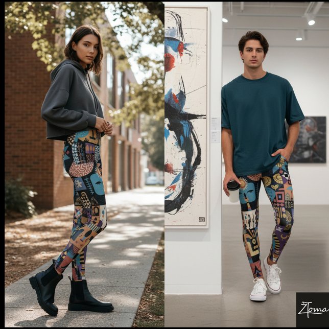 Gedämpfte erdige Folk-Art-Patchworkdecke Leggings (Von Creator hochgeladen)