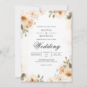Gedämpfte Erdtöne Florale Bogenhochzeit Einladung
