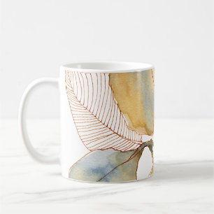 Gedämpfte Goldene Blaue Wasserfarbe Botanische Blä Kaffeetasse