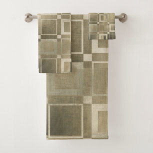 Gedämpfte goldene Quadrate Moderne geometrische Gl Badhandtuch Set