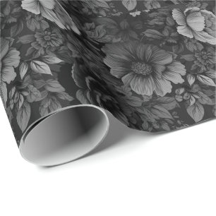 Gedämpfte Grautöne von floralen Mustern Geschenkpapier