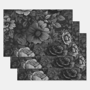 Gedämpfte Grautöne von floralen Mustern  Geschenkpapier Set