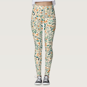 Gedämpfte Grün Orange Weinrebe Botanische Frühling Leggings