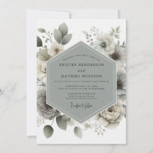 Gedämpfte grüne botanische romantische Hochzeit Einladung