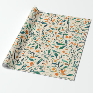 Gedämpfte grüne-orange Weinrebe Botanische Frühlin Geschenkpapier