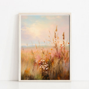 Gedämpfte Herbstwildblumenfeld-Landschaftsmalerei Poster