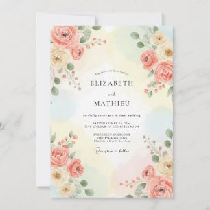Gedämpfte Korallen-Ranunculus-Gemalte Hochzeit Einladung