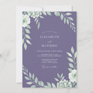 Gedämpfte lila Foliage Eukalyptus-Hochzeit Einladung