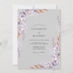 Gedämpfte Lila Graue Blätterhochzeit Einladung