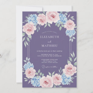 Gedämpfte lila Hortensien-Eukalyptus-Hochzeit Einladung
