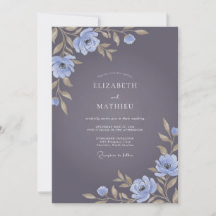 Gedämpfte lila ruhige herbstliche Hochzeit Einladung