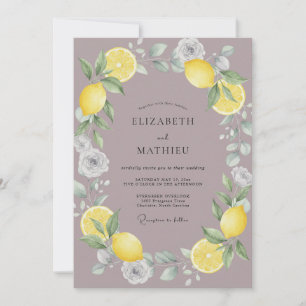 Gedämpfte Lila-Zitronen-Eukalyptus-Hochzeit Einladung