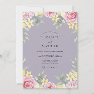 Gedämpfte Malven-Gelb-Blüten-Hochzeit Einladung