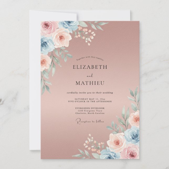 Gedämpfte Malvenfarbene Hochzeit Einladung (Vorderseite)